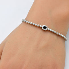 SPECIAL! .56ct G SI 14K White Gold Round Diamond & Blue Sapphire Gemstone Bracelet 7"