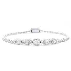 SPECIAL! 1.10ct G SI 14K White Gold Round & Baguette Diamond Bracelet 7" Long