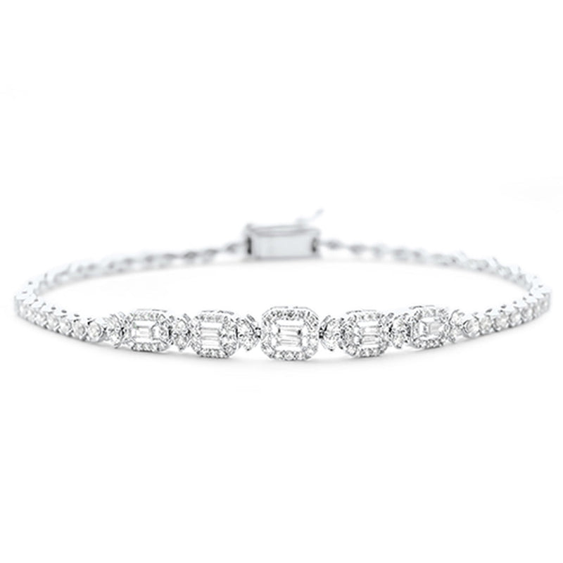 SPECIAL! 1.10ct G SI 14K White Gold Round & Baguette Diamond Bracelet 7" Long