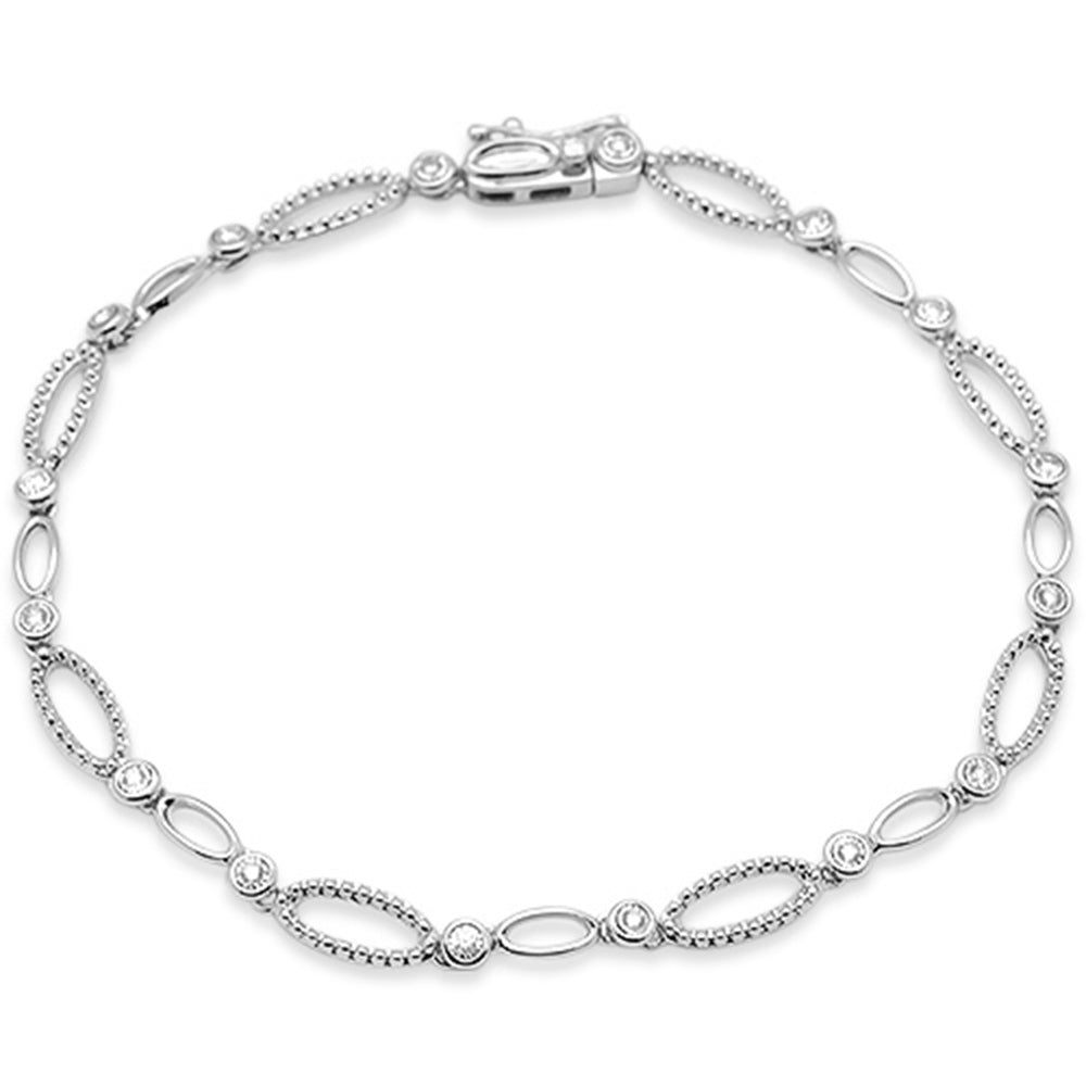 SPECIAL! .14ct G SI 14K White Gold Round Diamond Link Bracelet 7" Long