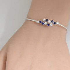 SPECIAL! 1.00ct G SI 14K White Gold Diamond & Blue Sapphire Gemstone Bangle Bracelet 56mm