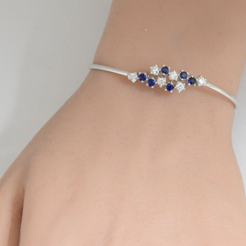 SPECIAL! 1.00ct G SI 14K White Gold Diamond & Blue Sapphire Gemstone Bangle Bracelet 56mm
