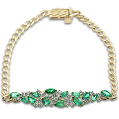 SPECIAL!1.76ct G SI 14K Yellow Gold Diamond & Emerald Gemstone Bracelet 7" Long