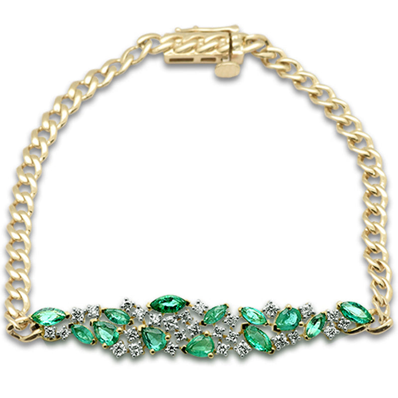 SPECIAL!1.76ct G SI 14K Yellow Gold Diamond & Emerald Gemstone Bracelet 7" Long