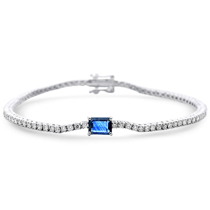 SPECIAL! 3.87ct G SI 14K White Gold Diamond & Blue Sapphire Gemstone Tennis Bracelet 7"