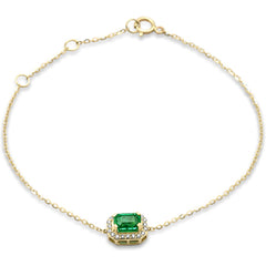 SPECIAL! .50ct G SI 14K Yellow Gold Diamond & Emerald Gemstone Chain Bracelet 7" Long