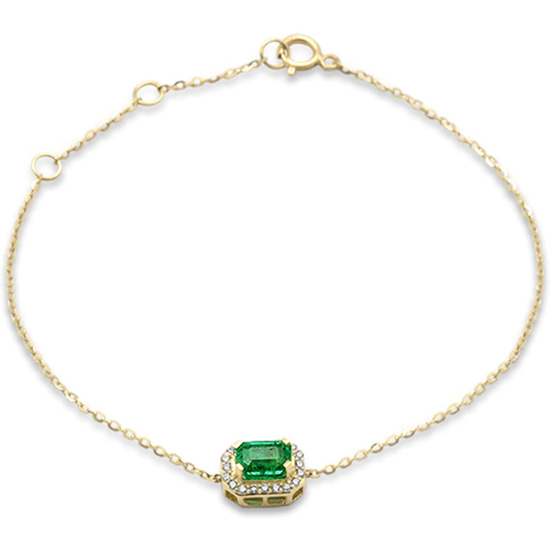 SPECIAL! .50ct G SI 14K Yellow Gold Diamond & Emerald Gemstone Chain Bracelet 7" Long