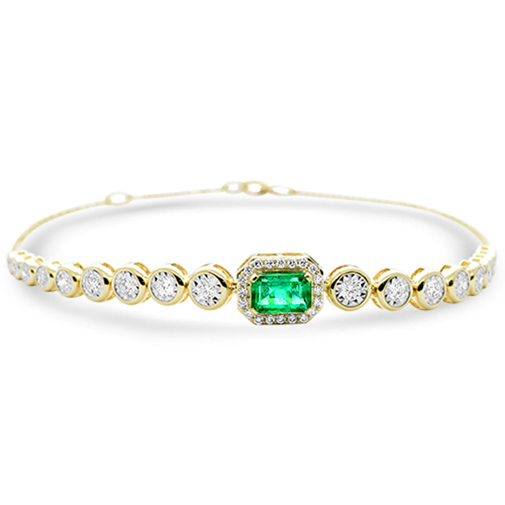 SPECIAL! 1.09ct G SI 14K Yellow Gold Diamond & Emerald Gemstone Bracelet 7" Long
