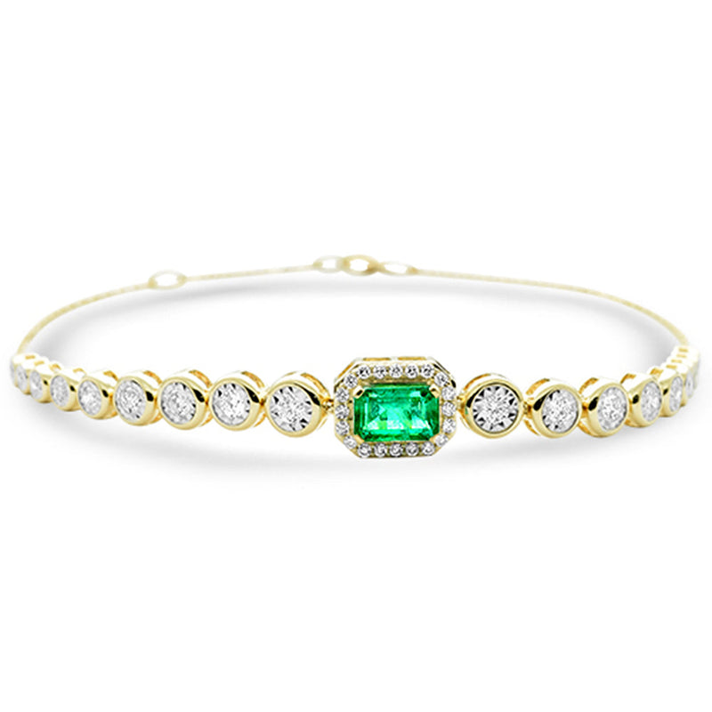 SPECIAL! 1.09ct G SI 14K Yellow Gold Diamond & Emerald Gemstone Bracelet 7" Long