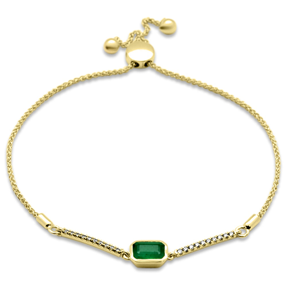 SPECIAL! 1.01ct G SI 14K Yellow Gold Diamond & Emerald Gemstone Bola Bracelet  6-9"  Adjustable