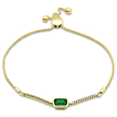 SPECIAL! 1.01ct G SI 14K Yellow Gold Diamond & Emerald Gemstone Bola Bracelet  6-9"  Adjustable