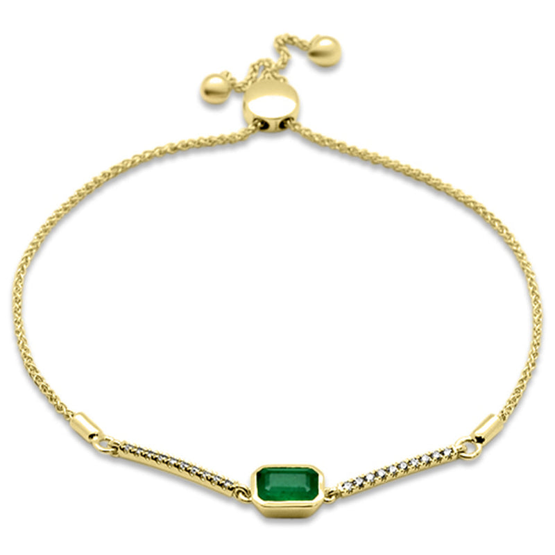 SPECIAL! 1.01ct G SI 14K Yellow Gold Diamond & Emerald Gemstone Bola Bracelet  6-9"  Adjustable