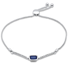 SPECIAL! 1.01ct G SI 14K White Gold Diamond & Blue Sapphire Gemstone Bola Bracelet 6-9" Adjustable
