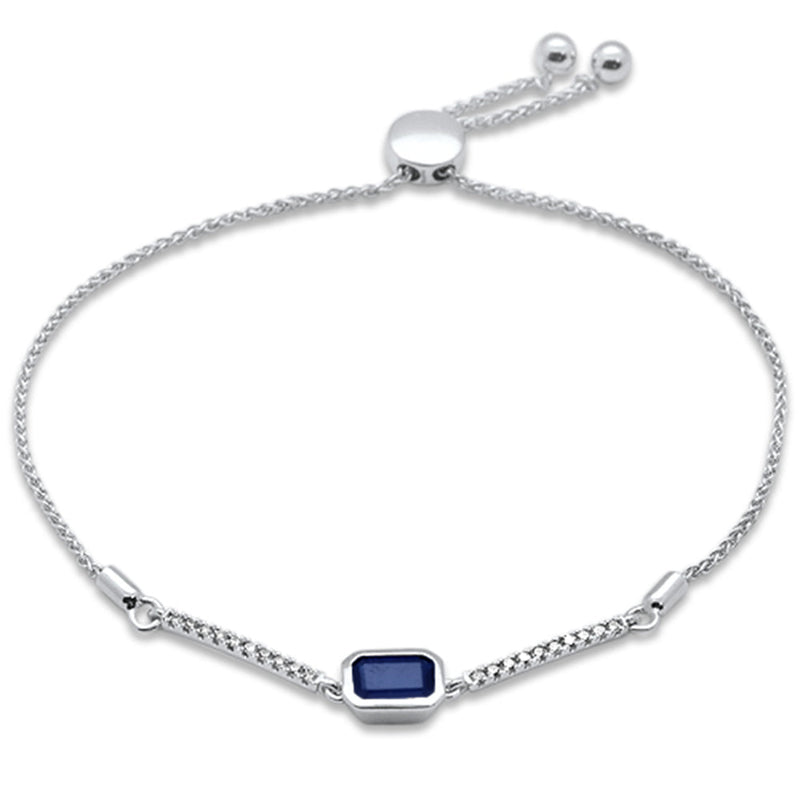 SPECIAL! 1.01ct G SI 14K White Gold Diamond & Blue Sapphire Gemstone Bola Bracelet 6-9" Adjustable