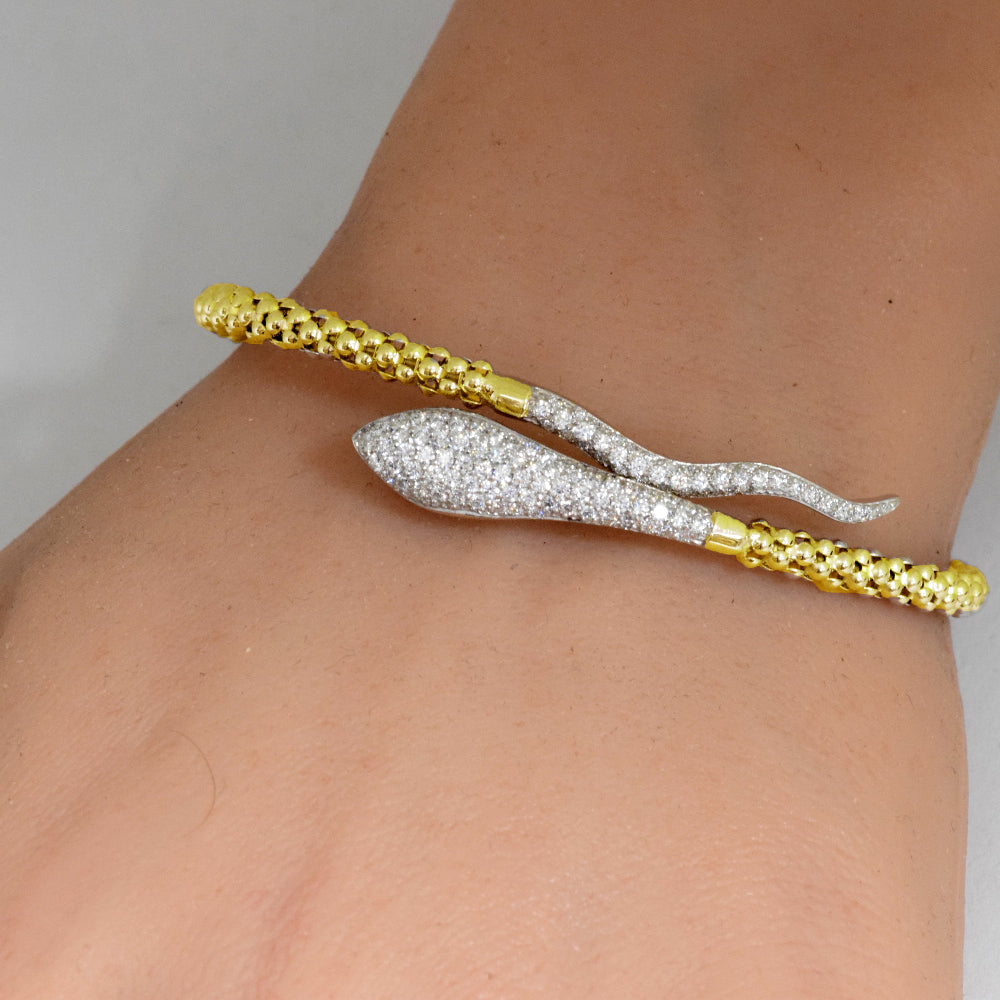 SPECIAL! .90ct G SI 14K Yellow Gold Diamond Snake Wrap Around Bangle Bracelet