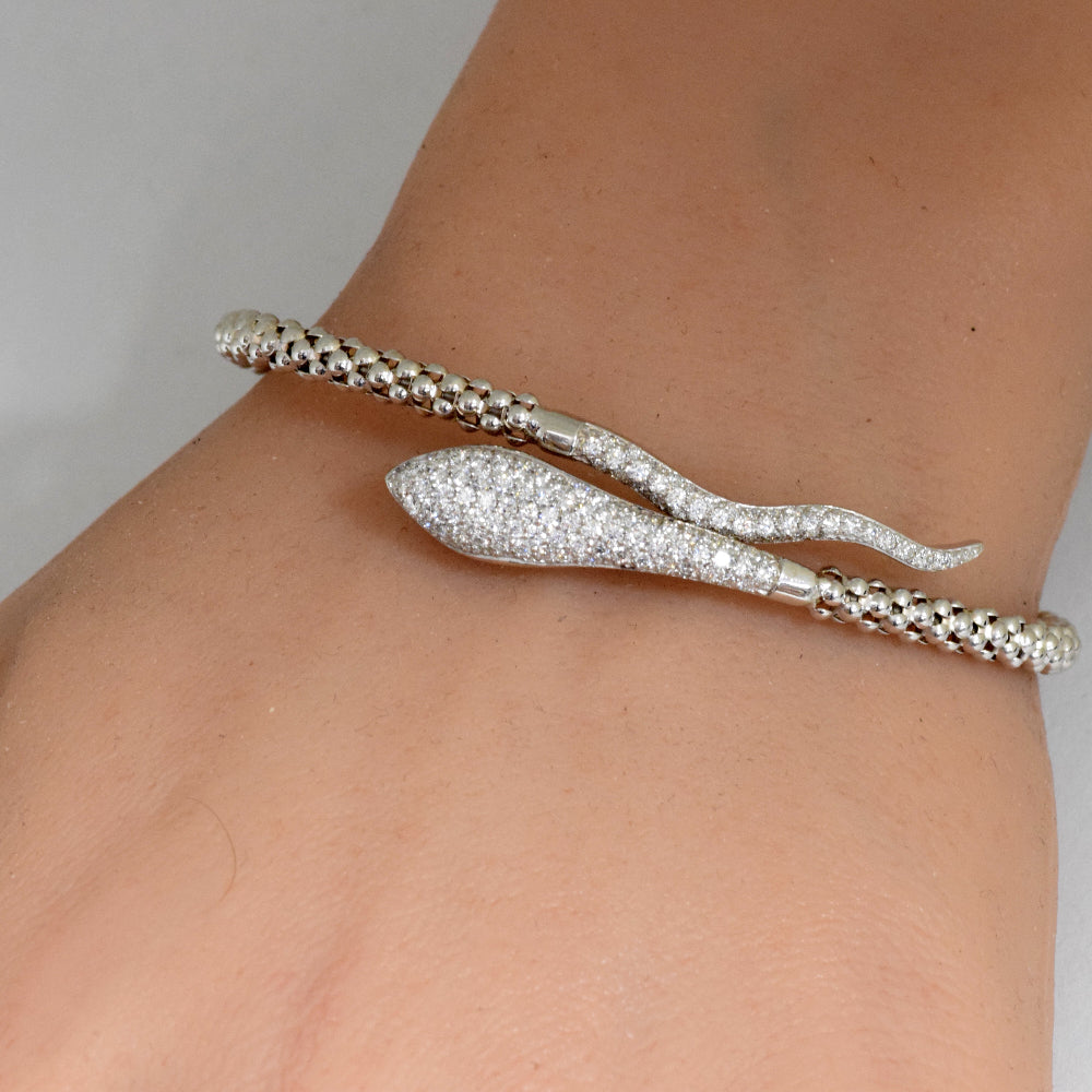 SPECIAL! .90ct G SI 14K White Gold Diamond Snake Wrap around Bangle Bracelet Adjustable
