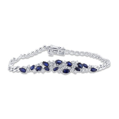 SPECIAL! 2.39ct G SI 14K White Gold Diamond Pear & Marquise Blue Sapphire Cuban Bracelet 7" Long