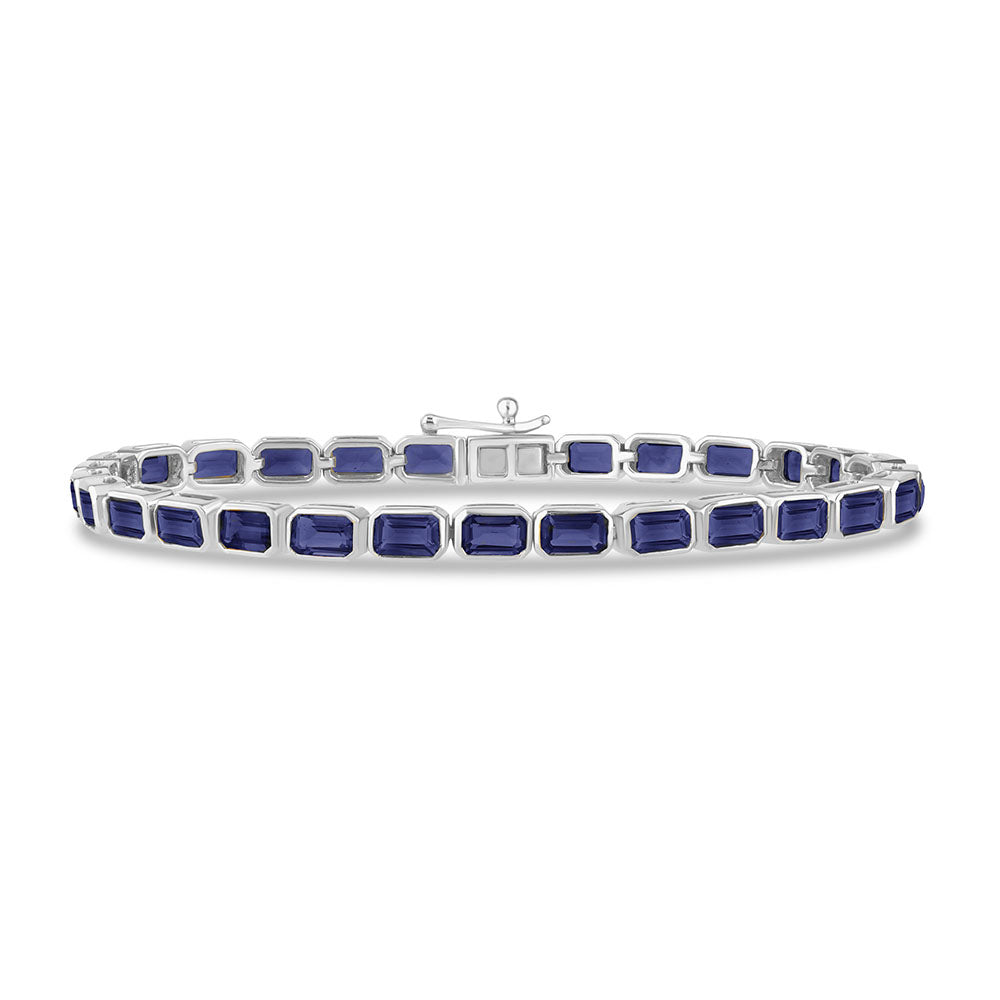 SPECIAL! 10.08ct G SI 14K White Gold Blue Sapphire Gemstone Bracelet  7" Long