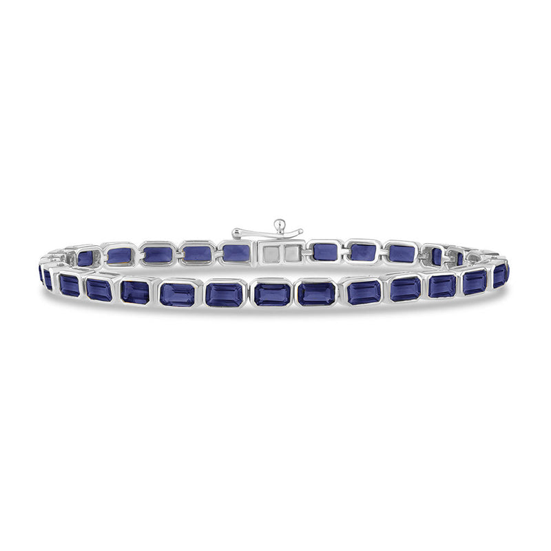 SPECIAL! 10.08ct G SI 14K White Gold Blue Sapphire Gemstone Bracelet  7" Long