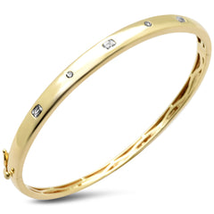 SPECIAL! .49ct G SI 14K Yellow Gold Diamond Emerald & Round Cut Stone Bangle Bracelet