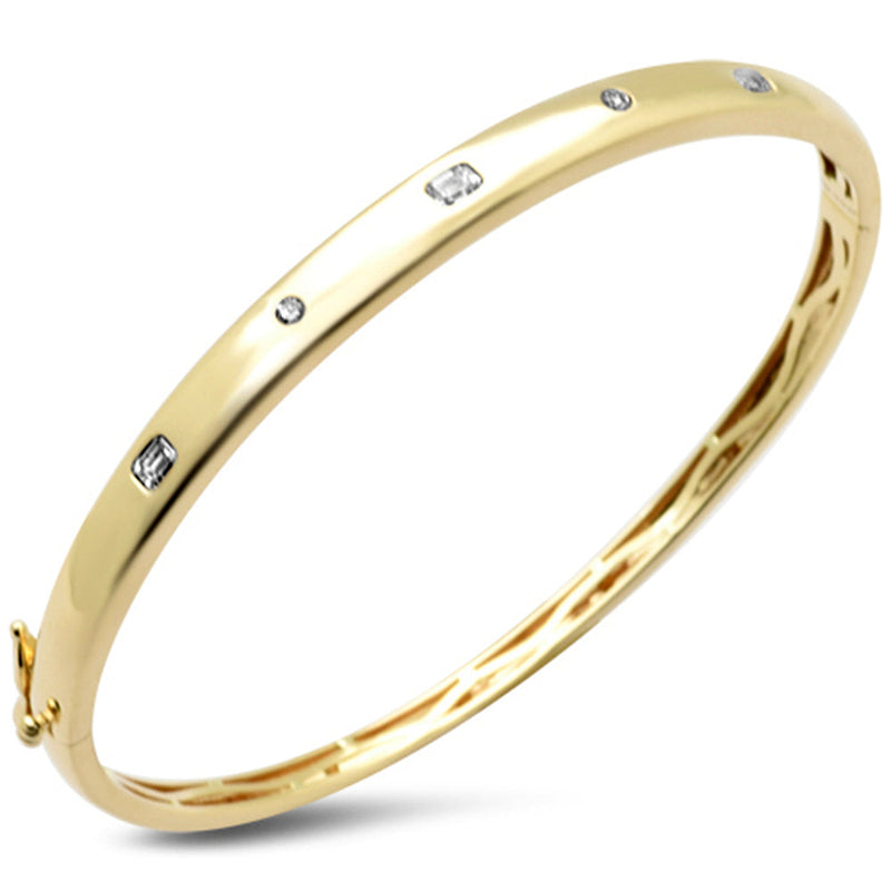 SPECIAL! .49ct G SI 14K Yellow Gold Diamond Emerald & Round Cut Stone Bangle Bracelet