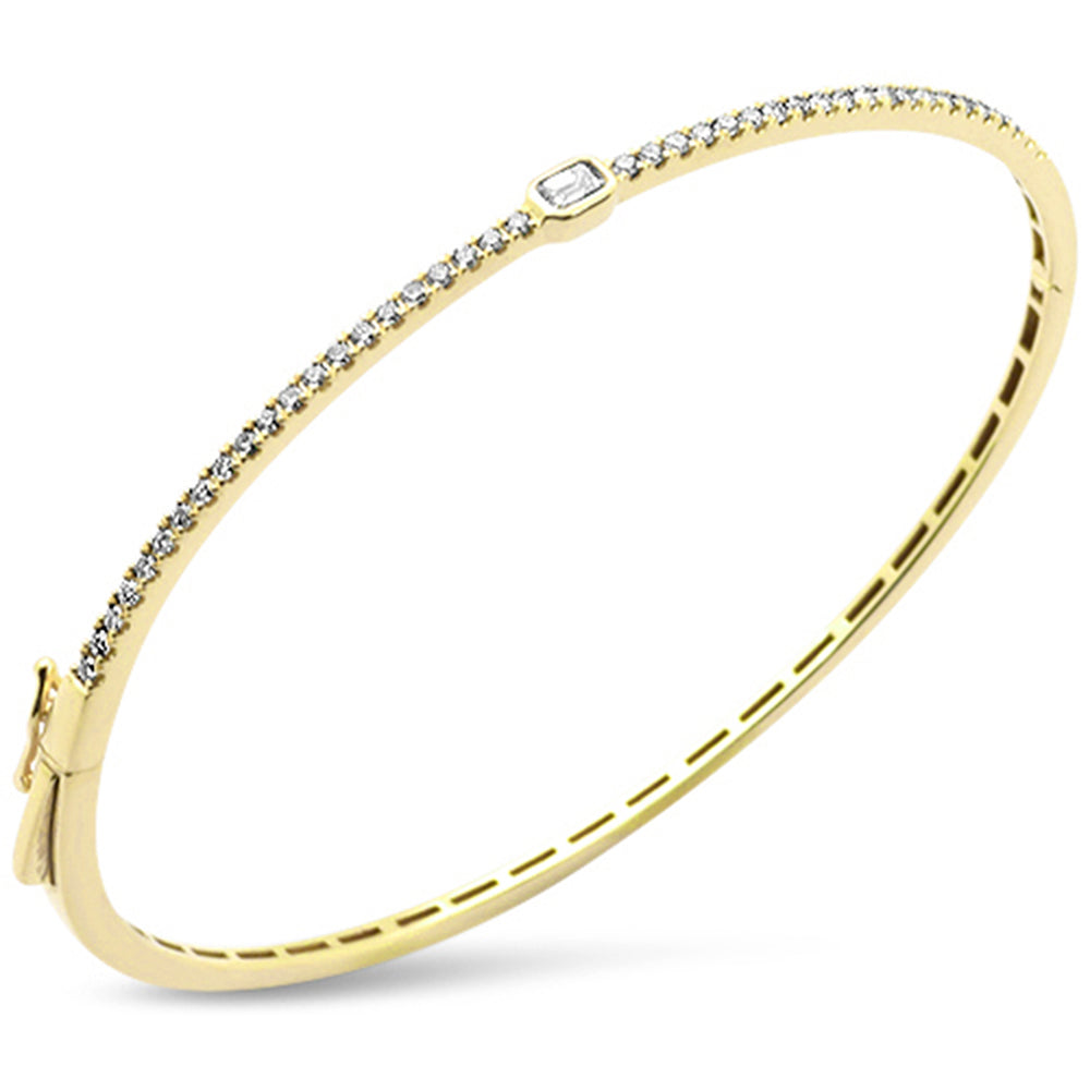 SPECIAL! .63ct G SI 14K Yellow Gold Diamond Emerald Cut Center Bangle Bracelet