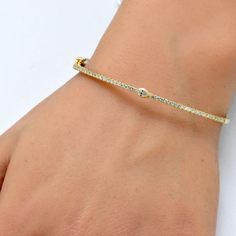 SPECIAL! .63ct G SI 14K Yellow Gold Diamond Pear Shape Center Bangle Bracelet