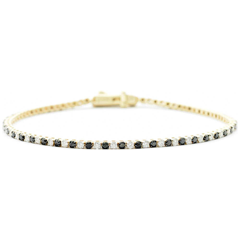 SPECIAL! 1.97ct G SI 14K Yellow Gold Diamond & Black & White Tennis Bracelet 7" Long