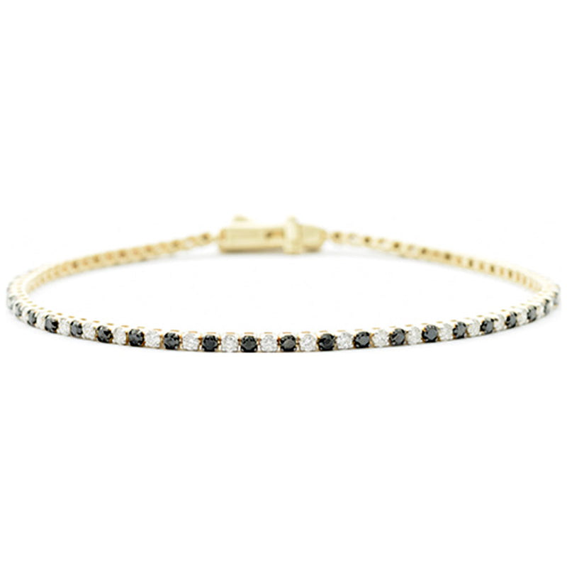 SPECIAL! 1.97ct G SI 14K Yellow Gold Diamond & Black & White Tennis Bracelet 7" Long