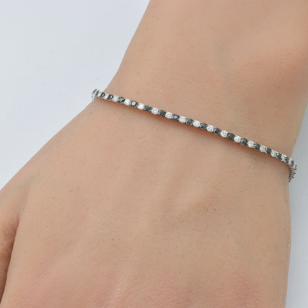 SPECIAL! 1.99ct G SI 14K White Gold Black & White Diamond Tennis Bracelet 7" Long