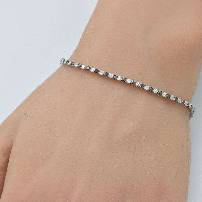 SPECIAL! 1.99ct G SI 14K White Gold Black & White Diamond Tennis Bracelet 7" Long