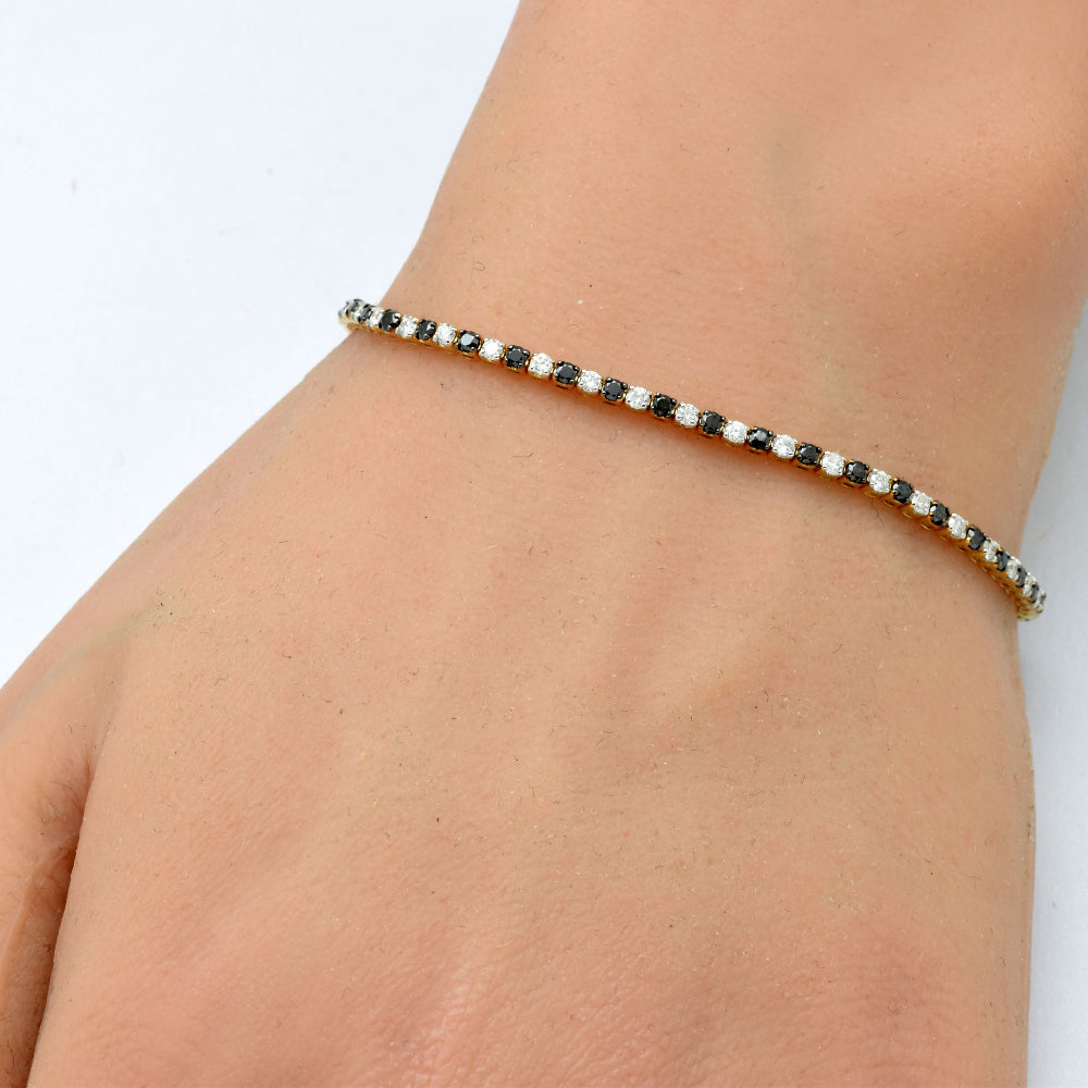 SPECIAL! 1.97ct G SI 14K Yellow Gold Diamond & Black & White Tennis Bracelet 7" Long