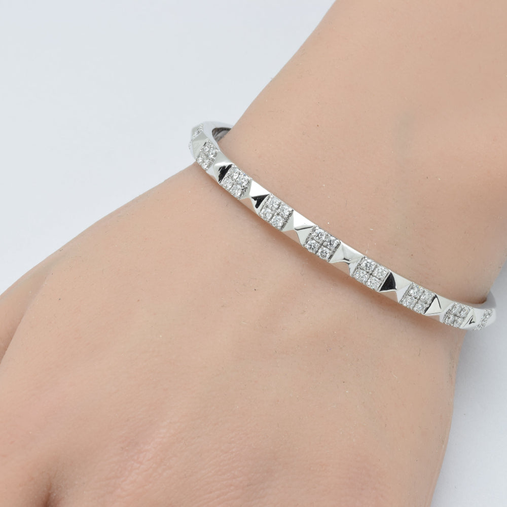 SPECIAL! 1.19ct G SI 14K White Gold Diamond Spike Studded Bangle Bracelet