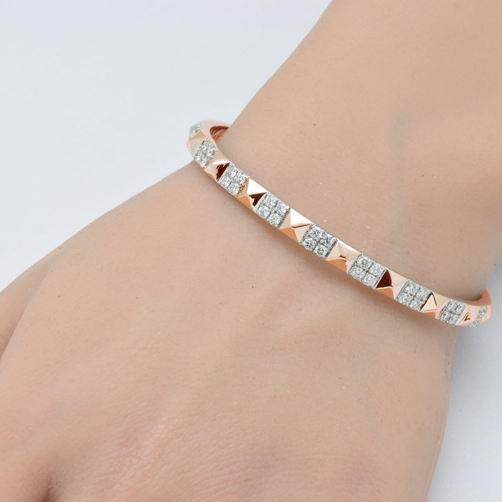 SPECIAL! 1.19ct G SI 14K Rose Gold Diamond Spike Studded Bangle Bracelet