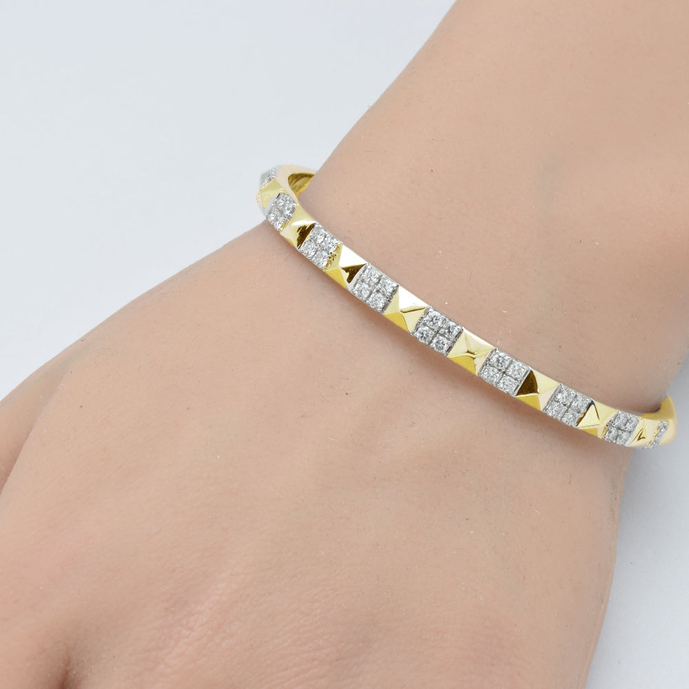 SPECIAL!1.19ct G SI 14K Yellow Gold Diamond Spike Studded Bangle Bracelet