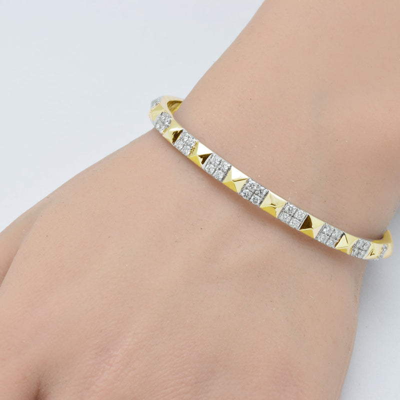 SPECIAL!1.19ct G SI 14K Yellow Gold Diamond Spike Studded Bangle Bracelet