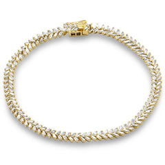 SPECIAL!2.43ct G SI 14K Yellow Gold  Baguette Diamond Leaf Design Bracelet 7.25" Long