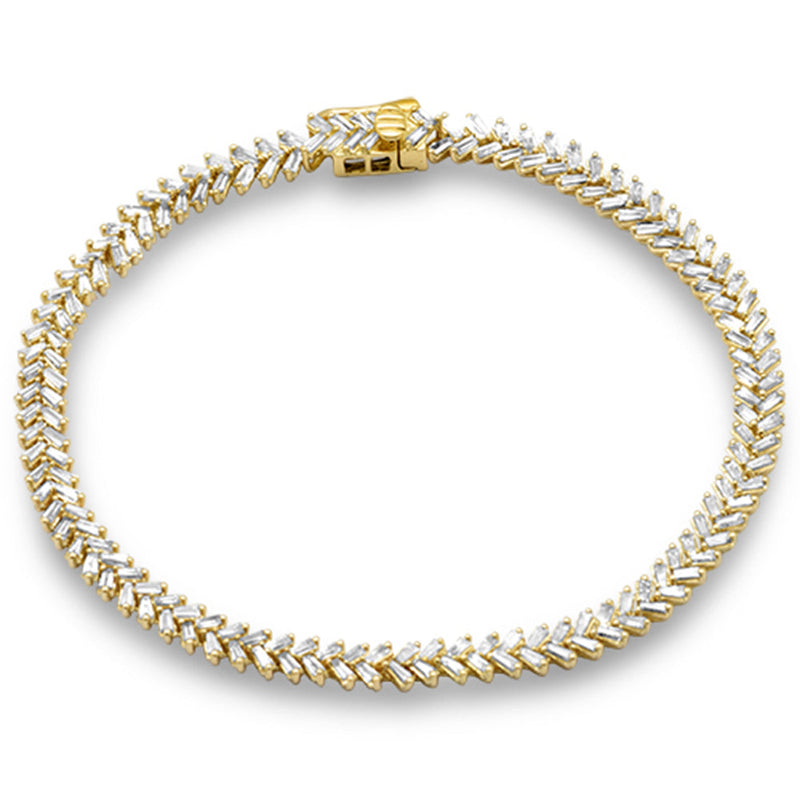 SPECIAL!2.43ct G SI 14K Yellow Gold  Baguette Diamond Leaf Design Bracelet 7.25" Long