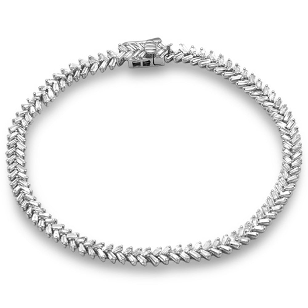 SPECIAL!2.41ct G SI 14K White Gold Baguette Diamond Leaf Design Bracelet 7.25" Long