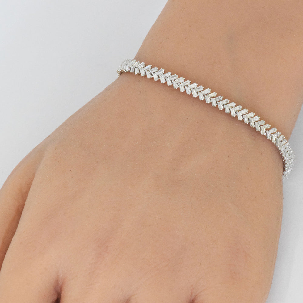 SPECIAL!2.41ct G SI 14K White Gold Baguette Diamond Leaf Design Bracelet 7.25" Long