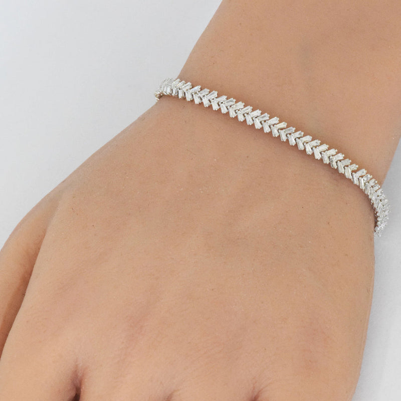 SPECIAL!2.41ct G SI 14K White Gold Baguette Diamond Leaf Design Bracelet 7.25" Long
