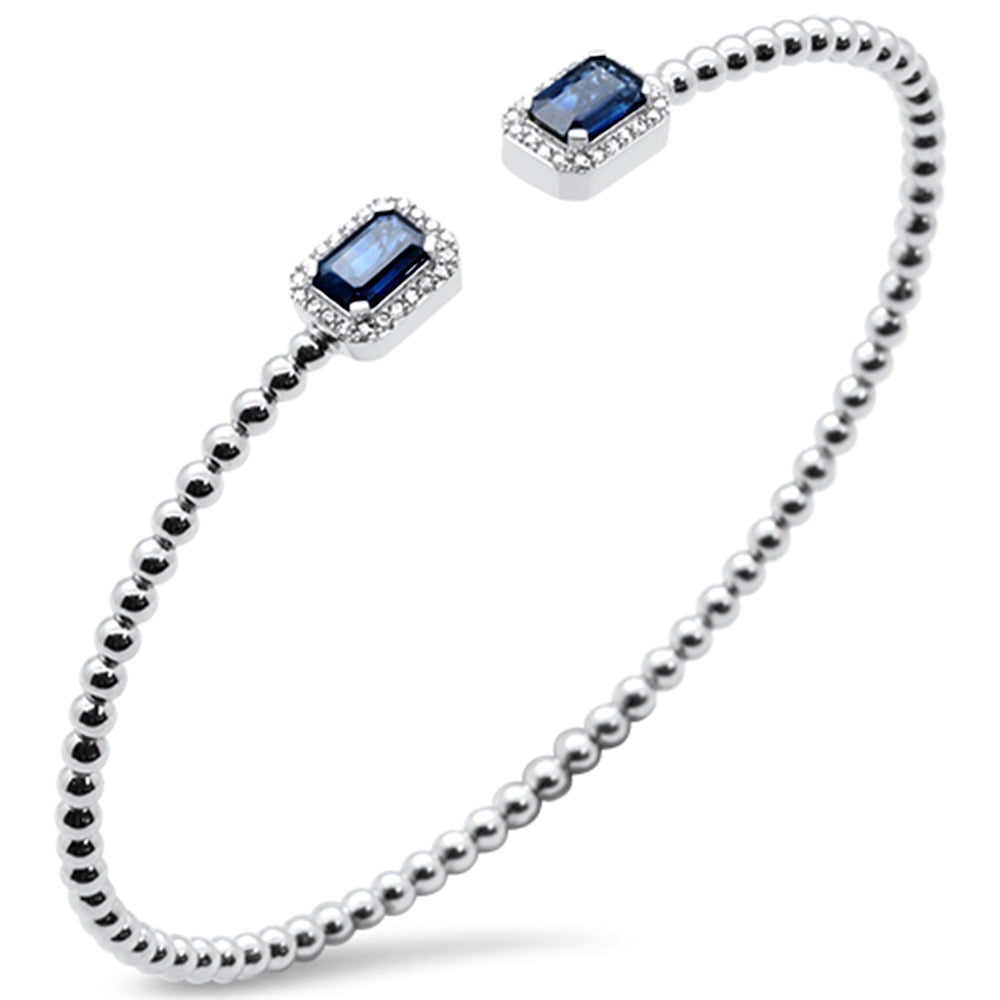 SPECIAL!1.71ct G SI 14K White Gold Diamond & Blue Sapphire Gemstone Open Bangle Bracelet