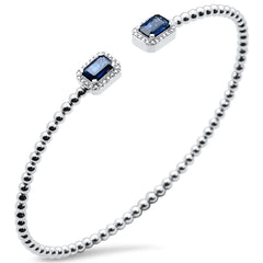 SPECIAL!1.71ct G SI 14K White Gold Diamond & Blue Sapphire Gemstone Open Bangle Bracelet