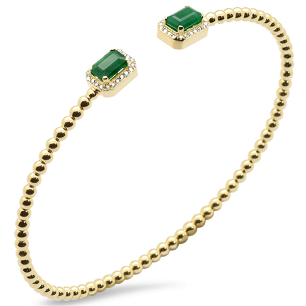 SPECIAL! 1.25ct G SI 14K Yellow Gold Diamond & Emerald Gemstone Open Bangle Bracelet
