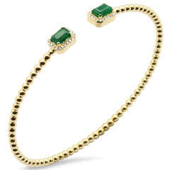 SPECIAL! 1.25ct G SI 14K Yellow Gold Diamond & Emerald Gemstone Open Bangle Bracelet