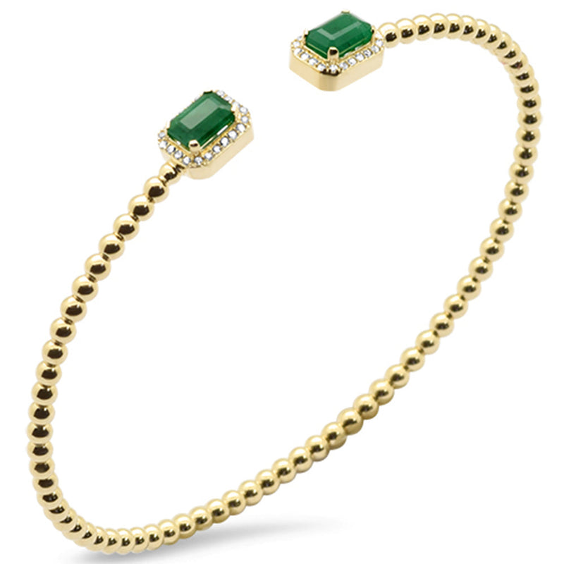 SPECIAL! 1.25ct G SI 14K Yellow Gold Diamond & Emerald Gemstone Open Bangle Bracelet