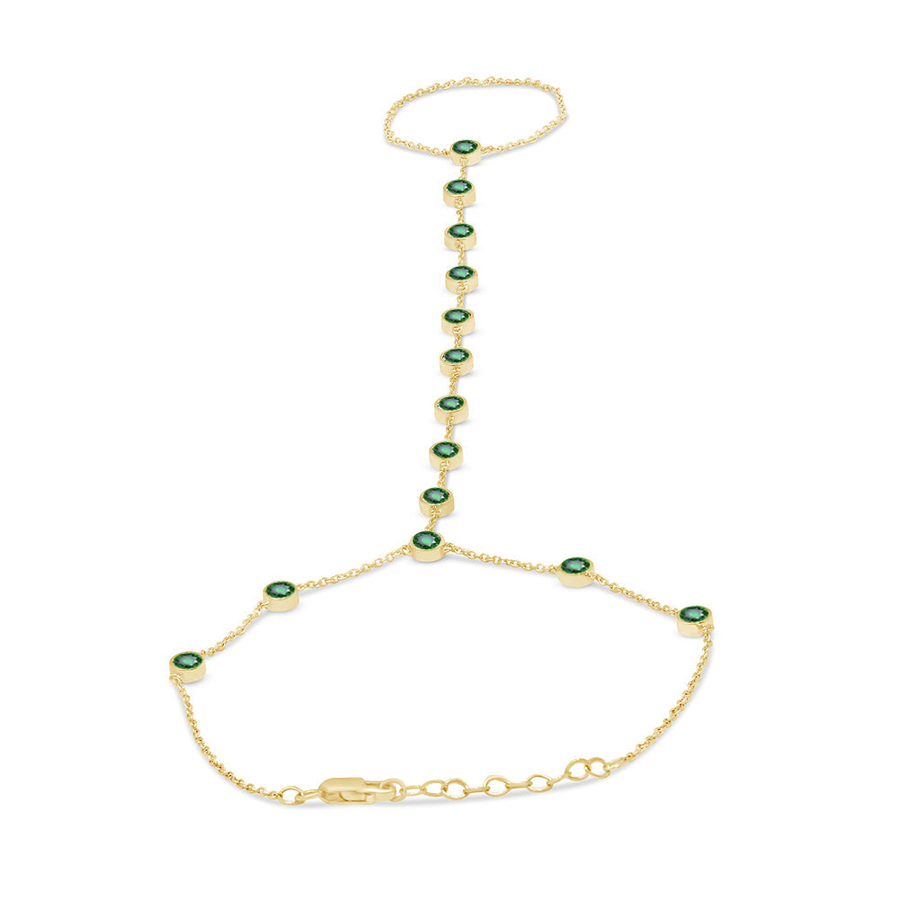 SPECIAL! .47ct 14k Yellow Gold Emerald Gemstone Bracelet & Ring Chain 7" + 3" Ext