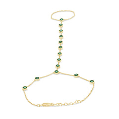 SPECIAL! .47ct 14k Yellow Gold Emerald Gemstone Bracelet & Ring Chain 7" + 3" Ext
