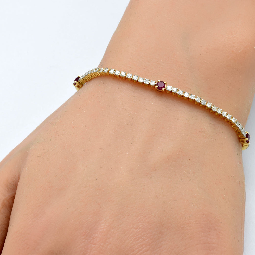 SPECIAL!  2.54ct G SI 14K Yellow Gold Diamond & Ruby Gemstone Bracelet 7" Long