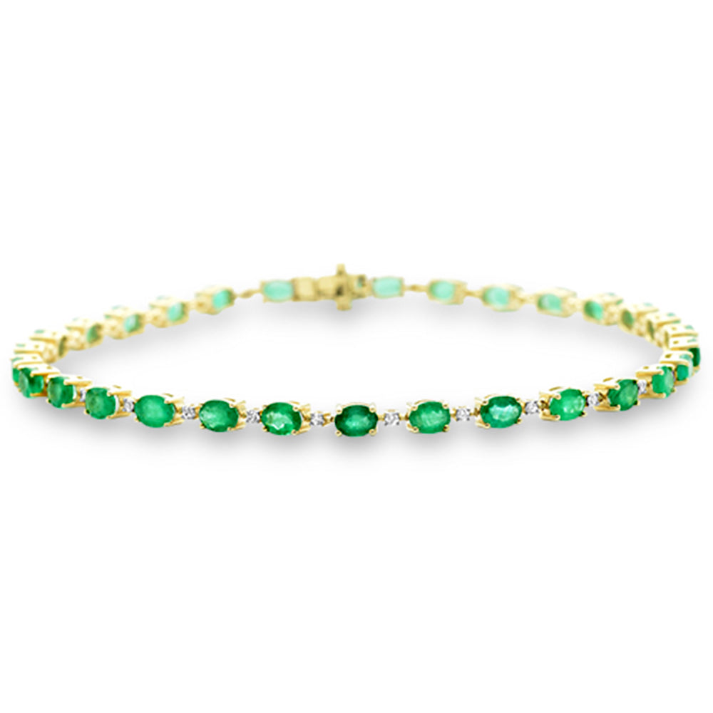 SPECIAL!5.12ct G SI 14K Yellow Gold Diamond & Emerald Gemstone Bracelet 8" Long